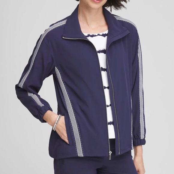 Chico's Jackets & Blazers - Chicos Full Zip Striped UPF Neema Jacket Size 20 Blue Lightweight Activewear